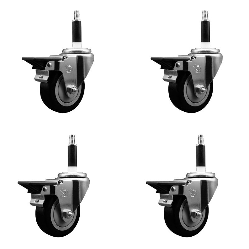 Ensemble de roulettes extensibles en poly pivotant avec frein SCC PLB 3,5 po x 7/8 po, Noir