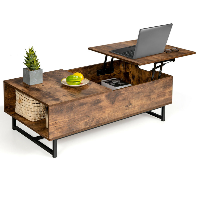 Table basse à tréteaux avec rangement Holtz, Café