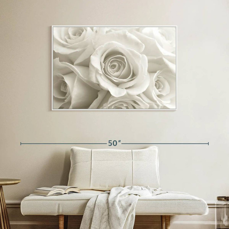 Roses blanches pures, Cadre flottant blanc, 40 po x 27 po