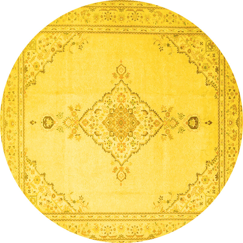 Tapis oriental jaune en chenille / polyester tissé à la machine Milleigh, Rond 3 pi
