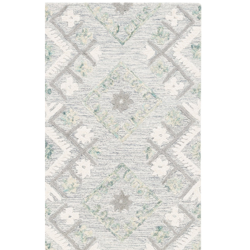 Tapis gris / ivoire en laine / coton touffeté à la main Kyptin, Tapis de couloir 2 pi 3 po x 9 pi