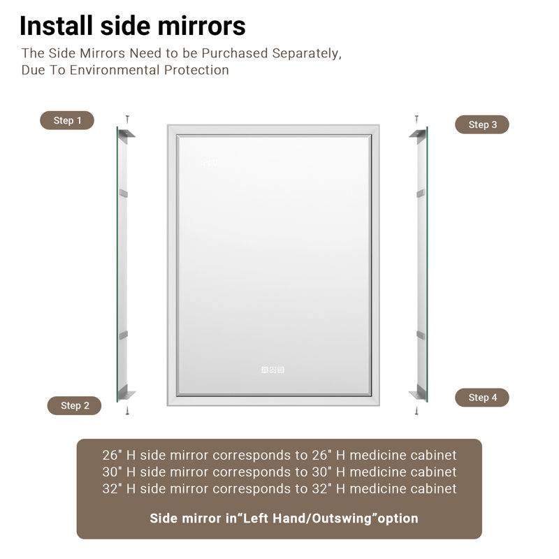 LED Medicine Cabinet with Beveled Defogger Mirror, Surface/Recessed Mount, Dimmable Lights USB Power Outlet, Clock & Sensor Light