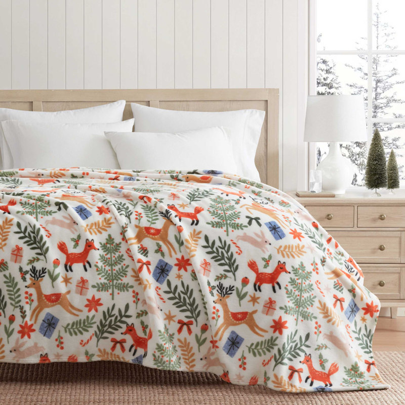 Martha Stewart Throw Blanket, White Holiday Woodland 