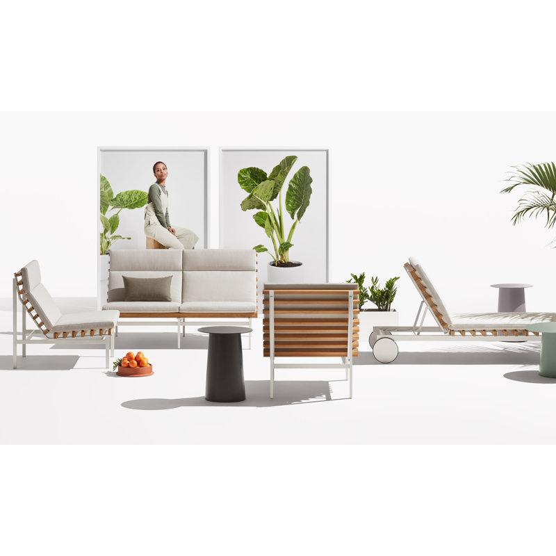 Perch Outdoor Teak Chaise Lounge, Charcoal, Sunbrella Haze