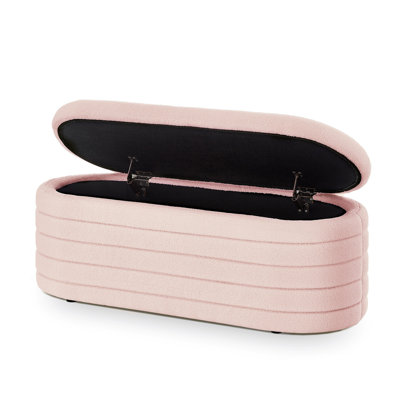 Modern Oval Storage Ottoman Bench, Upholstered Fabric End of Bed Storage Bench Aesthetic Large Foot of Bed Storage Bench for Bedroom Living Room Entryway