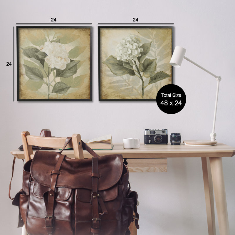 «Aubergine White Hydrangeas», ensemble de 2 giclées par Lanie Loreth, Giclée encadrée noir minuit, H 24 po x l 24 po