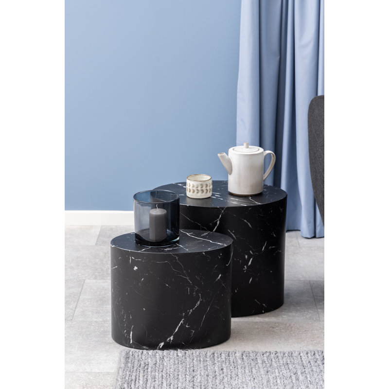 Burmaster Drum End Table Set, Black Marble