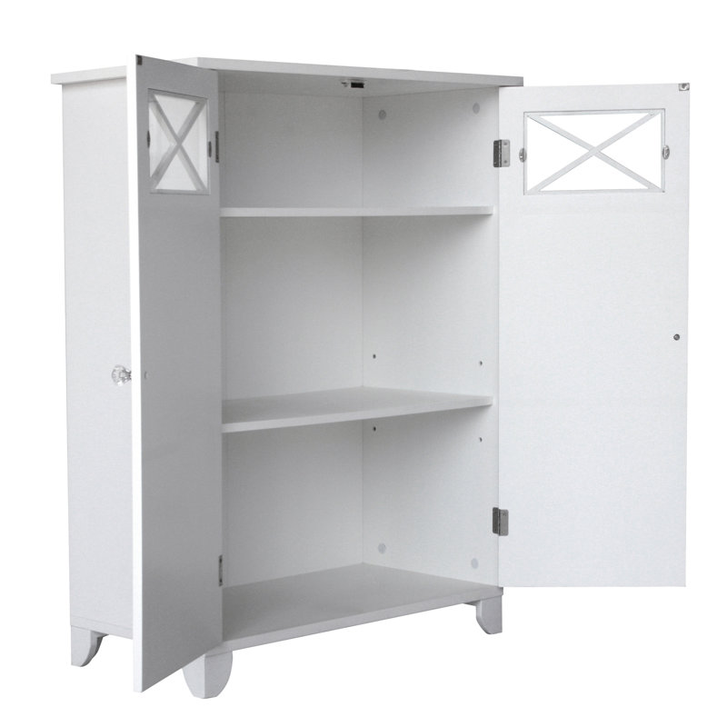 Woodley Freestanding Floor Accent Bathroom Storage Cabinet with Dual-Shelf and Cross Molding