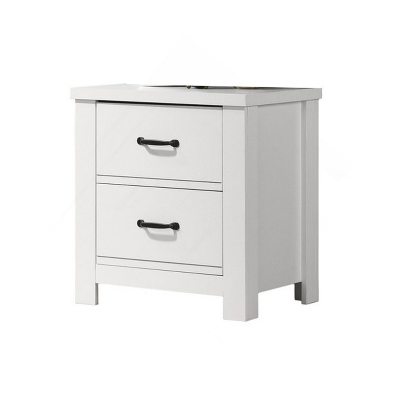 Jermy 22 Inch Nightstand, 2 Drawers, Black Handles, Crisp White Finish