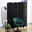 Paravent pliable 4 panneaux By. Paravent autoportant de 5,6 pi pour la chambre à coucher et le bureau à domicile. Noir avec motif tissé à la main élégant et plateau arqué. Cloison polyvalente, rehaussant le décor. Fait de