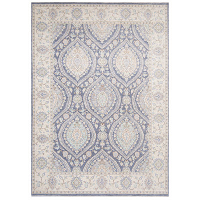 Tapis gris foncé et ivoire noué à la main de haute qualité