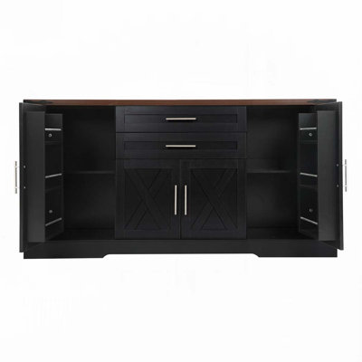 63" Farmhouse Storage Cabinet with 2 Drawers & Door Rack, Large Buffet Table Coffee Bar Cabinets with Adjustable Shelves