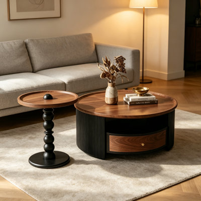 Vintage Coffee Table Wood Frame Multi Storage