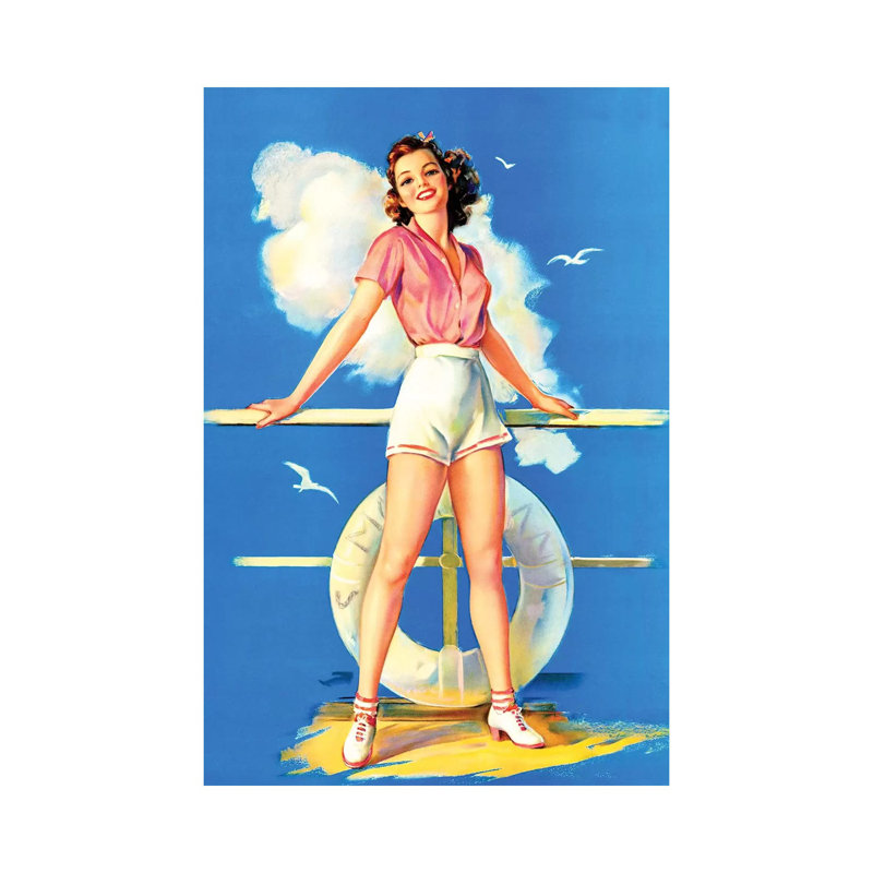 «All Aboard Retro Pin-up» par Jules Erbit par Piddix - peinture sur toile tendue, H 12 po x l 8 po x P 0,75 po