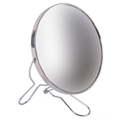  Round Magnifying Metal Framed Freestanding Makeup / Shaving Mirror in Silver