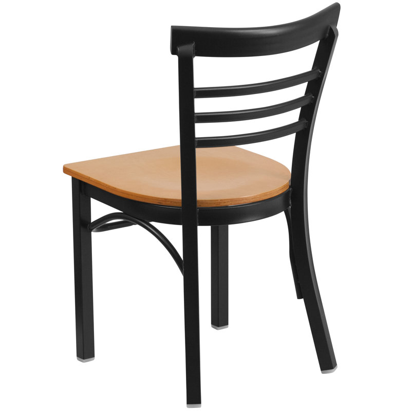 Prompton Three-Slat Ladder Back Metal Restaurant Chair, Natural