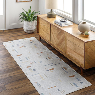 Watkins Machine Washable Geometric Taupe/Yellow Area Rug