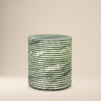 Riba 16" Ribbed Cement Drum Side Table With Marble Finish