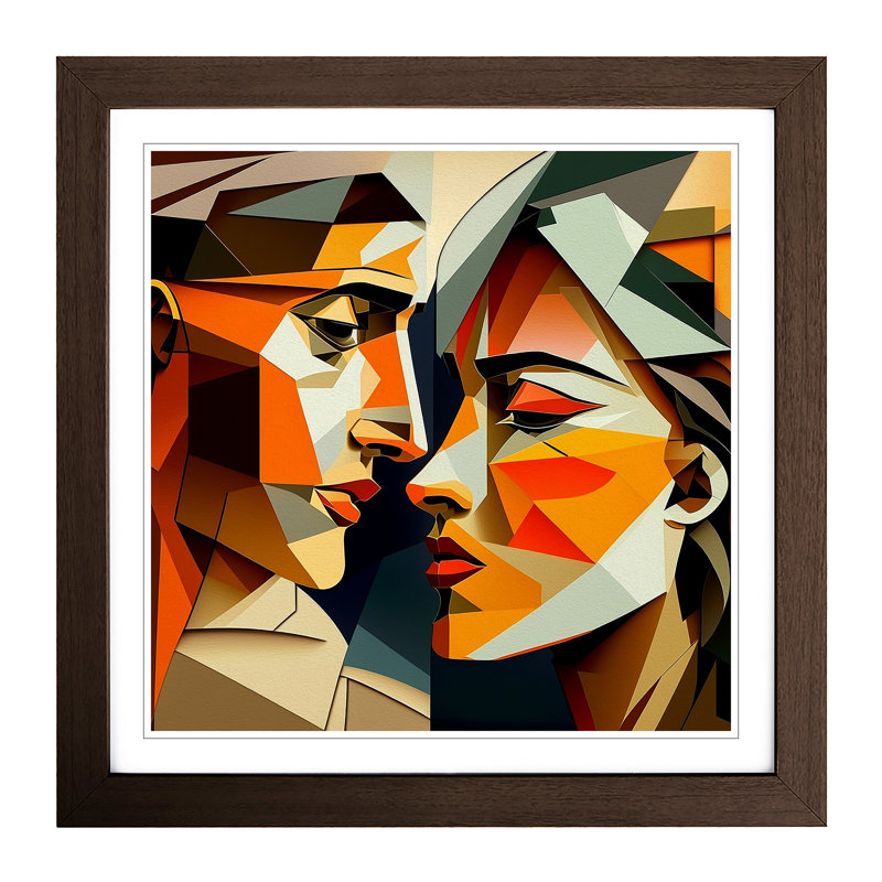 Lovers Cubism - Single Picture Frame Print on Wood, Walnut