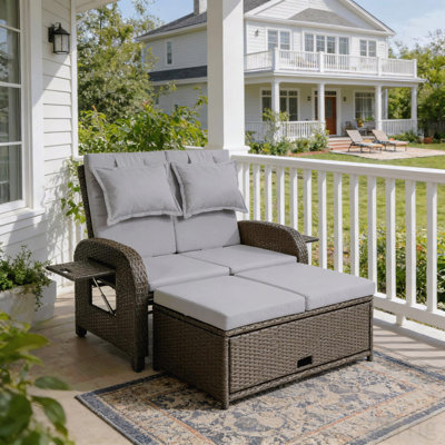 3-In-1 Convertible Design Reclining Sofa,Wicker Outdoor Daybed,Rattan Daybed