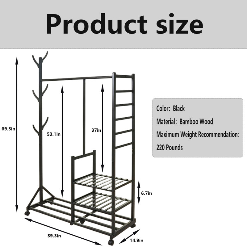 Multi-Functional Clothes Rack With Storage Shelf, Black