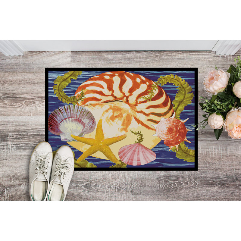 Tapis d'extérieur antidérapant Raina L 27 po x l 18 po, Nautilus, golfe et cadran solaire