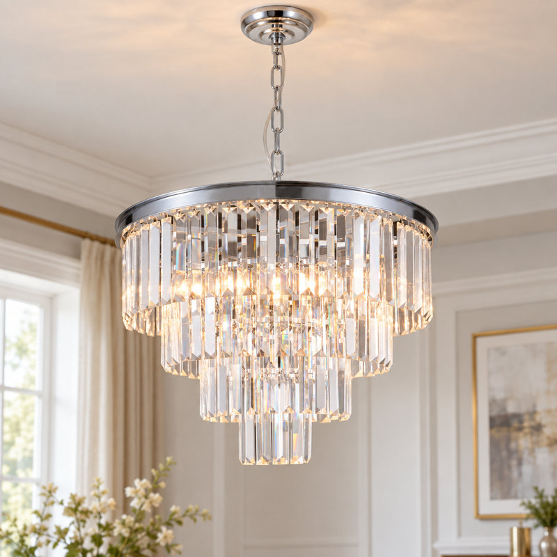 Modern 4 - Light Tiered Crystal Chandelier Dimmable