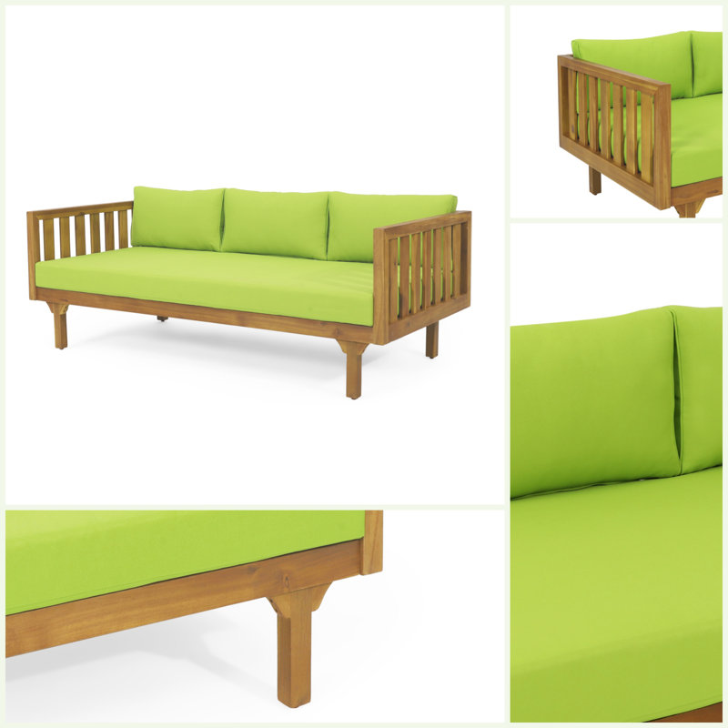 Lit de jour d'extérieur 67,6 po pour 3 personnes avec coussins de patio, Vert