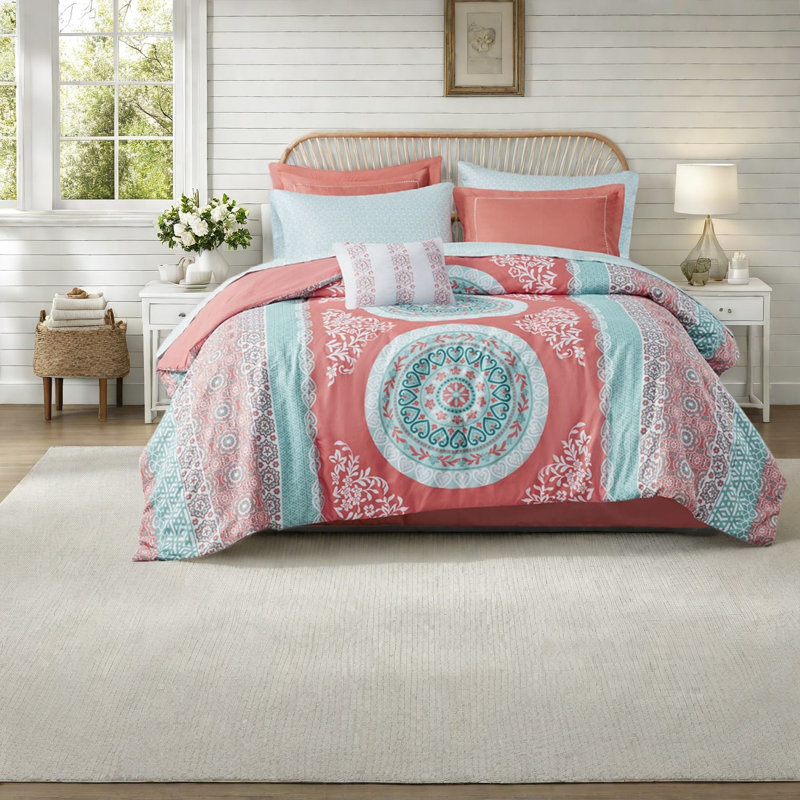 Ensemble complet de literie pour lit simple, style médaillon boho en polyester pour la maison