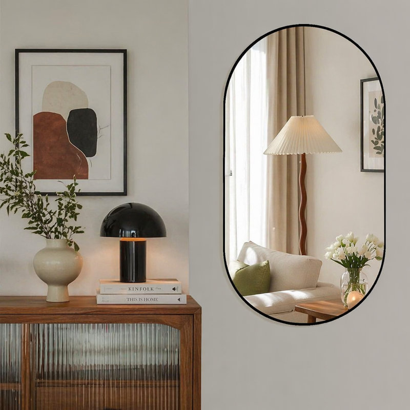 Miroir ovale en métal, 20 x 33 po, Noir