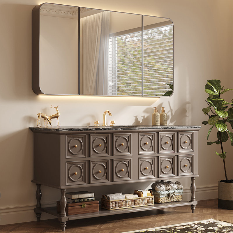 Armoire de salle de bain américaine., Brun, H 32,28 po x l 51,18 po x P 21,65 po
