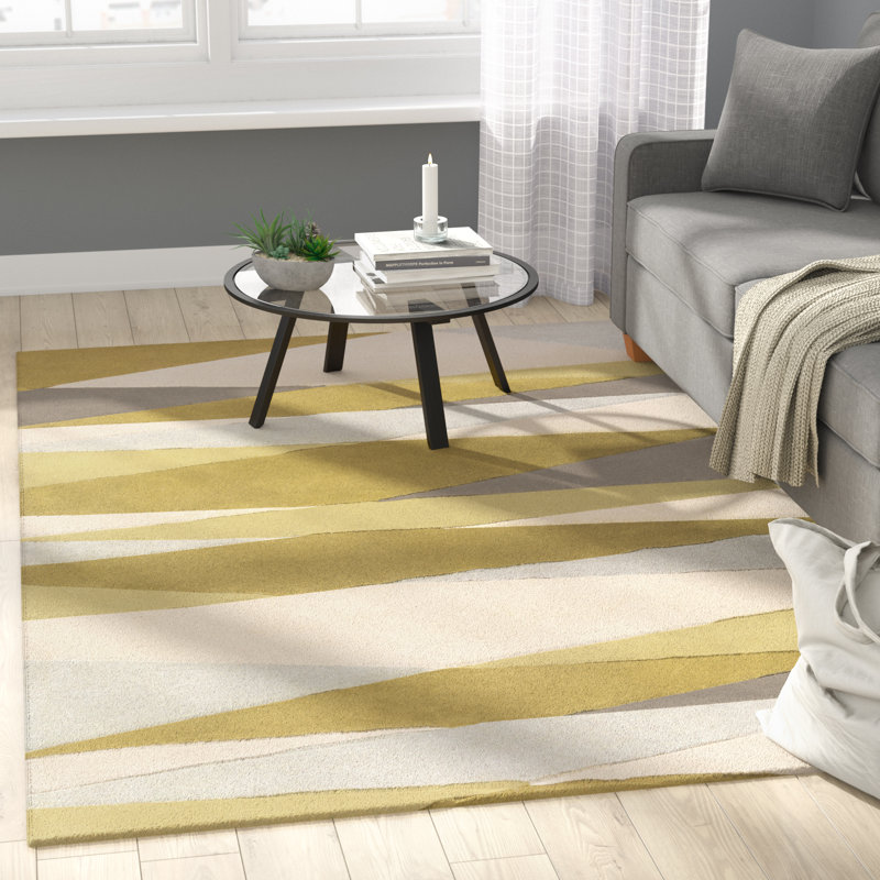 Tapis gris / vert / neutre en laine touffeté à la main Ayeln, Rectangle 12 pi x 15 pi