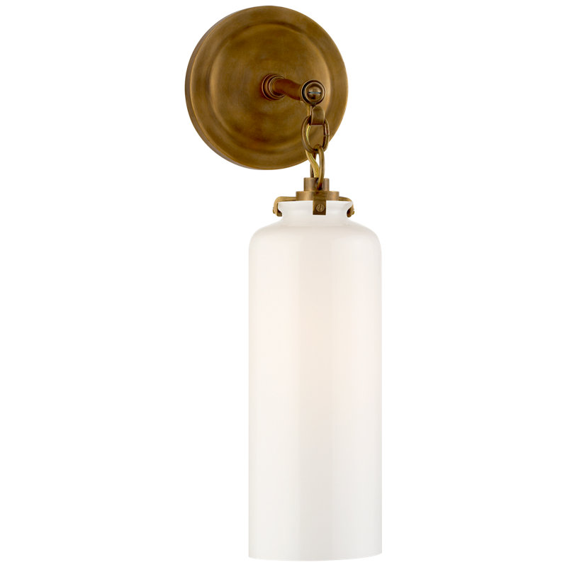 Thomas O'Brien Katie Small Cylinder Sconce, Hand-Rubbed Antique Brass, White 