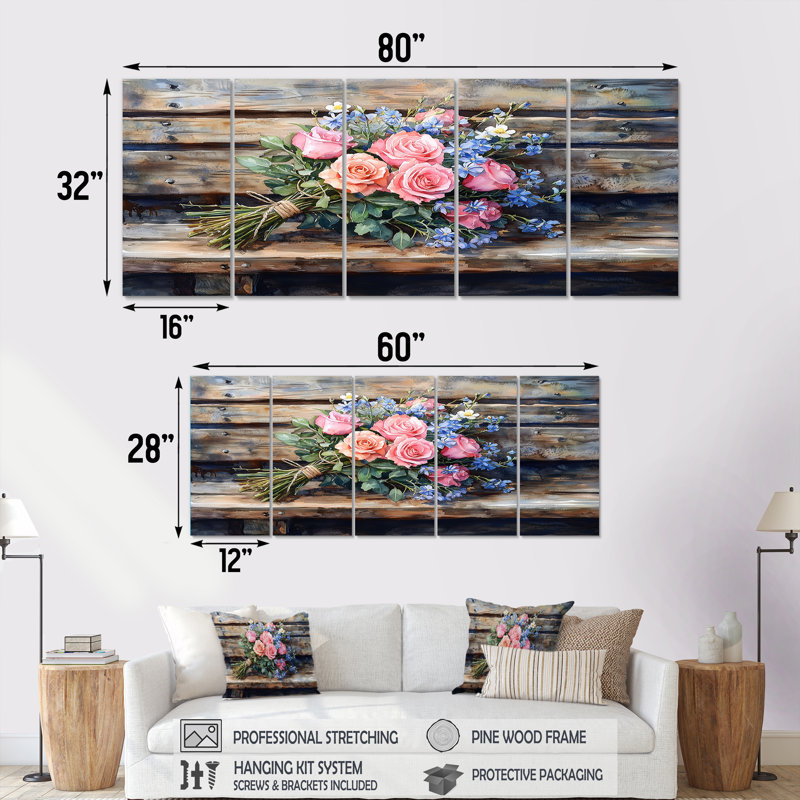 Hodgkinson - Assortiment de bouquets muraux - Art mural traditionnel pour le salon, H 28 po x l 60 po, 5