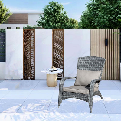 Chaise d'extérieur rembourrée grise, large pour plus de confort, chaise de patio ergonomique avec coussins,