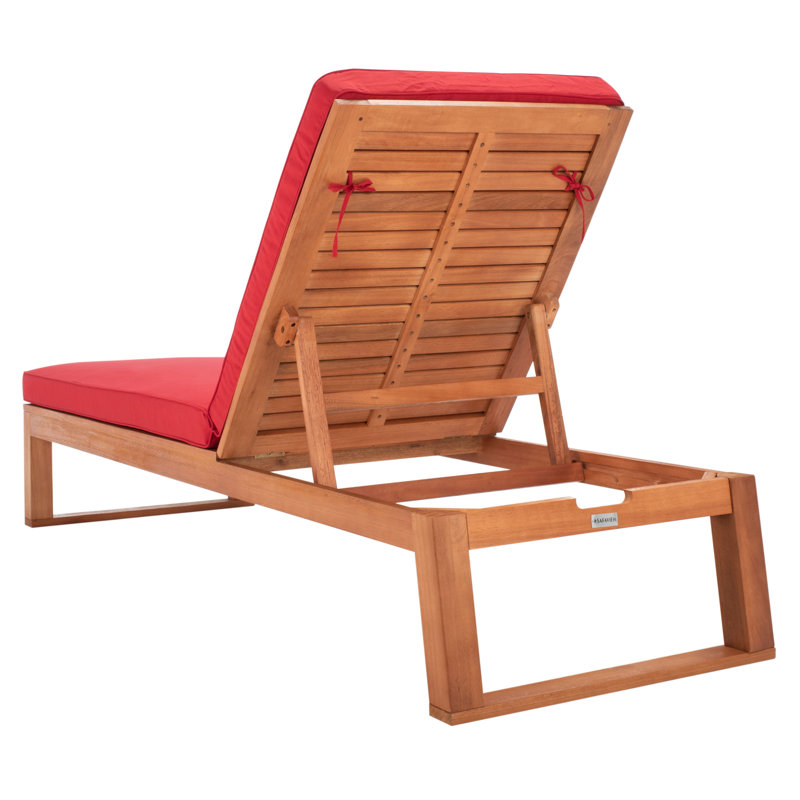 Chaise longue simple inclinable en eucalyptus avec coussins 80,9 po Faunce, Rouge, Naturel