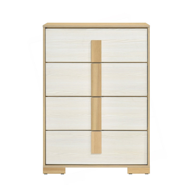 Commode de rangement contemporaine à 4 tiroirs en bois naturel et blanc