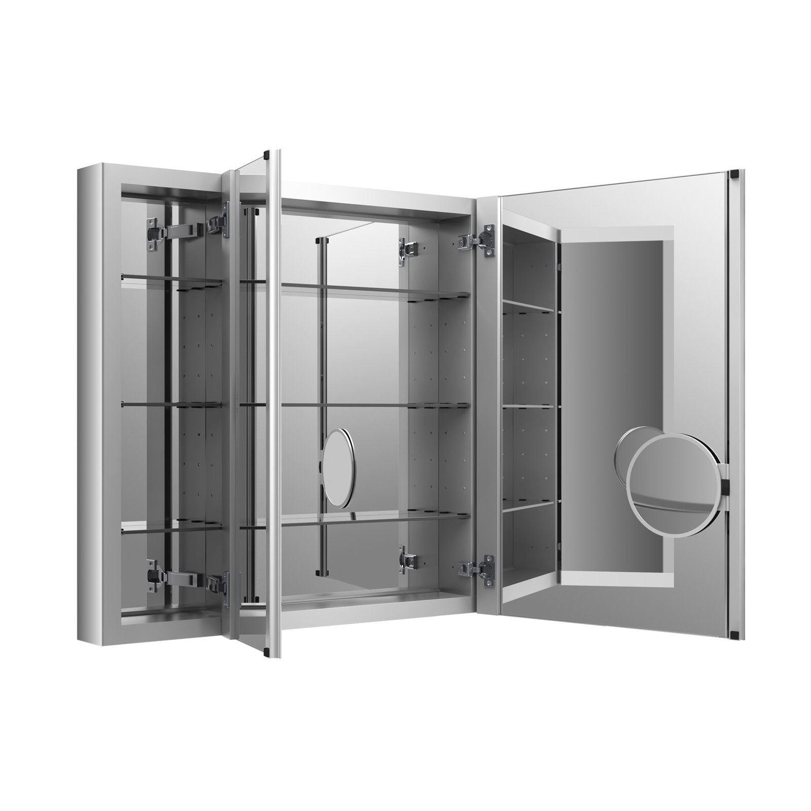 Verdera Aluminum Medicine Cabinet with Adjustable Magnifying Mirror and Slow-Close Door, 30"H x 40"W x 4.75"D