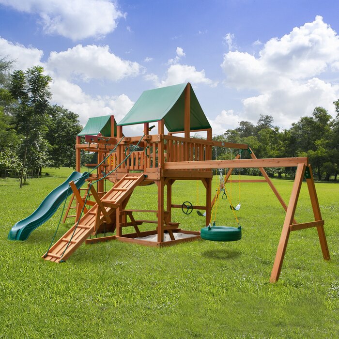 Gorilla Playsets Pioneer Peak Swing Set with Canopy Roof & Reviews ...