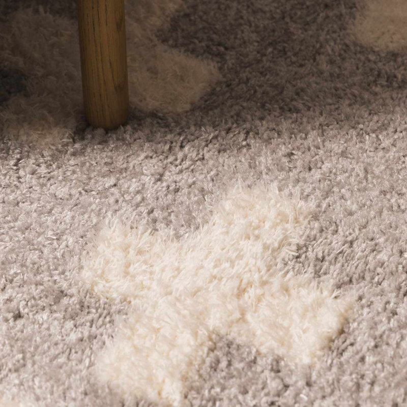 Tapis rectangulaire en polyester tissé à la machine géométrique crème, Tapis de couloir 2 pi 7 po x 7 pi 3 po