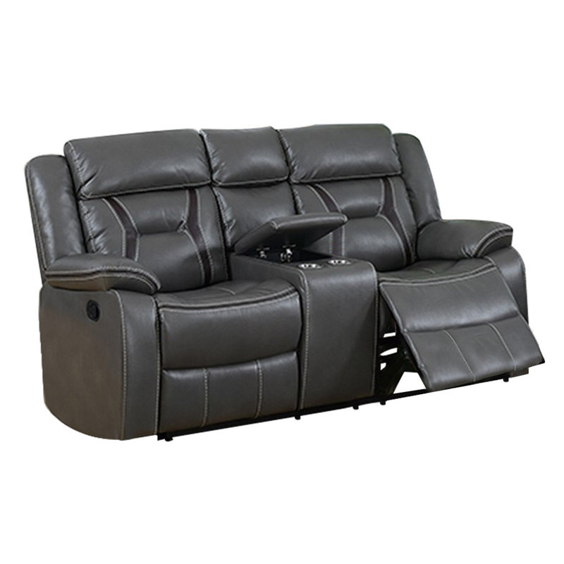 Adley 73'' Faux Leather Reclining Loveseat, Gray