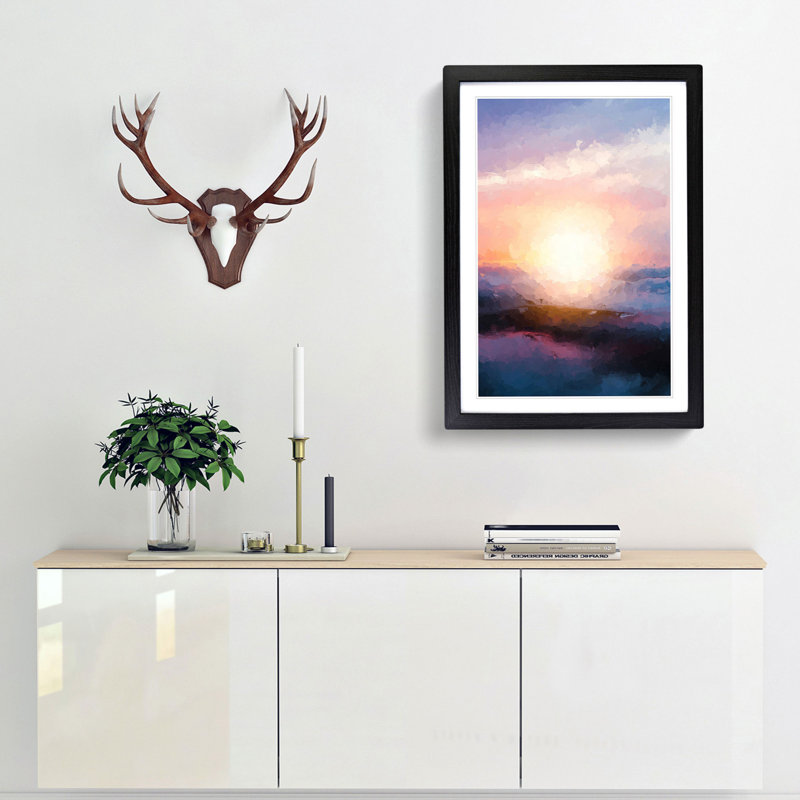 Sun upon the Mountain in Abstract - Picture Frame Graphic Art Print, 36cm H x 27cm W x 2cm D, Black Framed