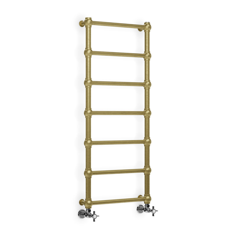 Retro Traditional Heated Towel Rail, 117cm H x 50.4cm W x 10.2cm D, Brass