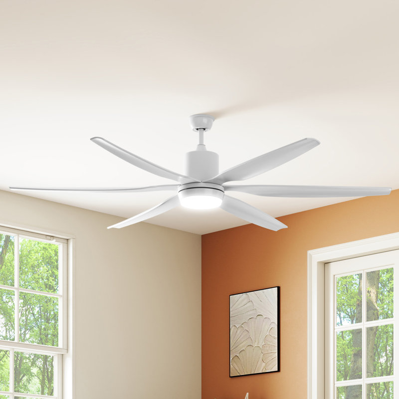 Wrought Studio™ 66 Inch Ceiling Fan With Light 6-Blade Modern Smart Reversible Ceiling Fan, White