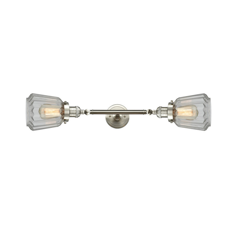 Éclairage pour salle de bain à intensité variable 2 lumières Ellerby, Transparent, Incandescent, Nickel satiné brossé