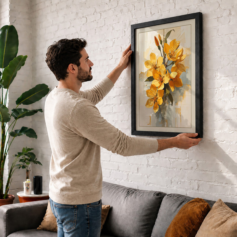 Golden Bloom Arrangement Botanical - Framed Print, A4 - 29.7 x 21.0 cm, Oak