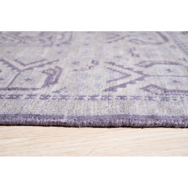 Gray Hand-Knotted Wool Geometric Scrollwork Modern Contemporary Carpet Rug, 6' x 9'