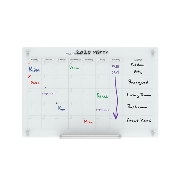 Calendar Dry-Erase Wall Mounted Magnetic Glass Board Audio-Visual Direct Size: 24 H x 36 L, Surface Color: White