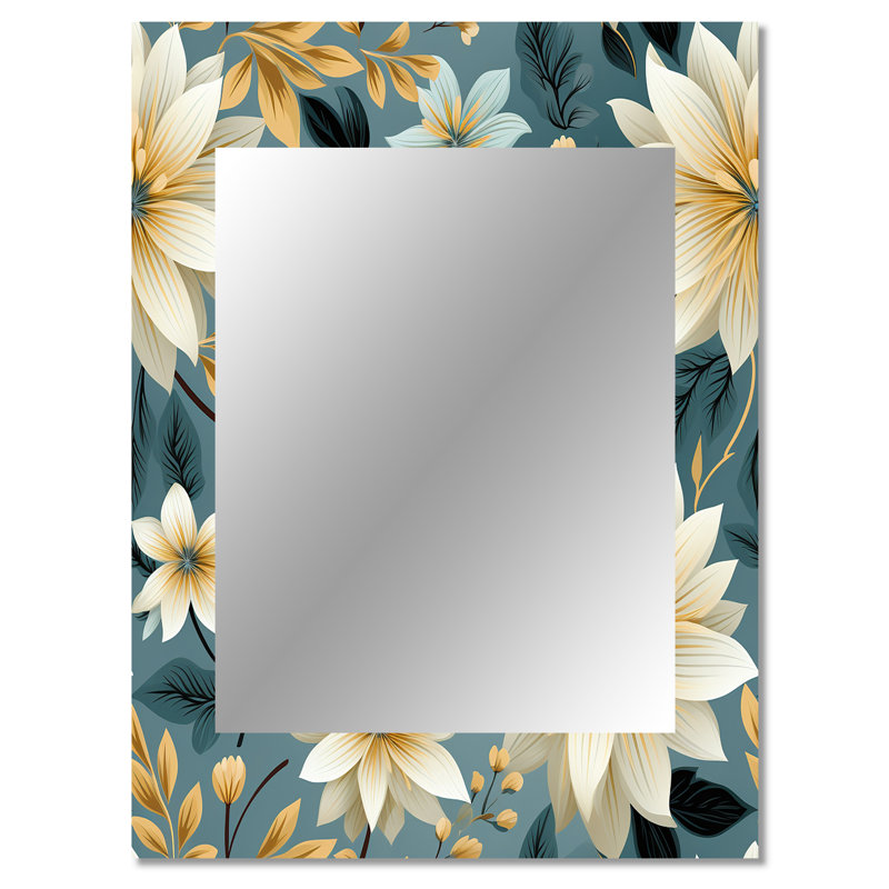 Aéron bleu et or géométrique harmonie florale fusion - décor de miroir mural unique floral, 40 po x 30 po