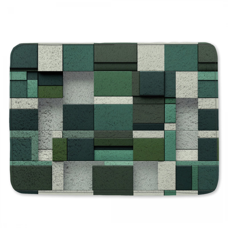 Tapis de bain Green Geometric Blocks, 24in W x 17in L